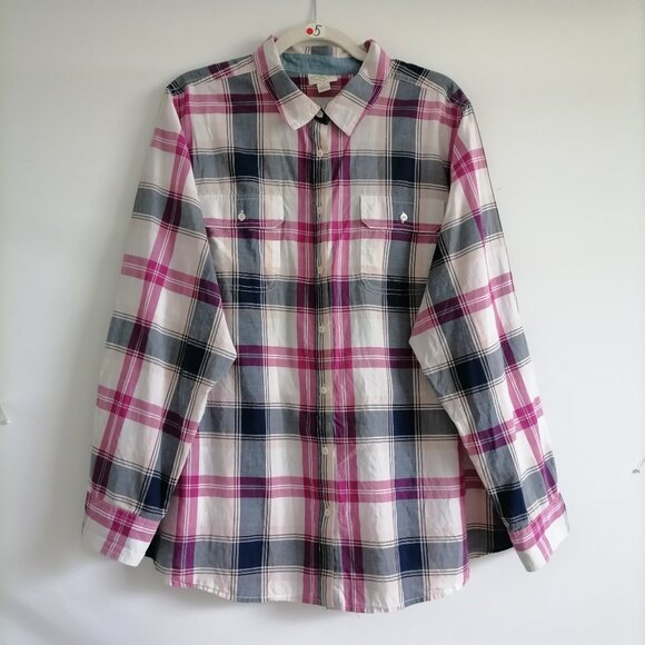 Y2K St. John's Bay Womens Multicolor Checked Print Modern Button Up Shirt Sz 2X - Picture 1 of 7